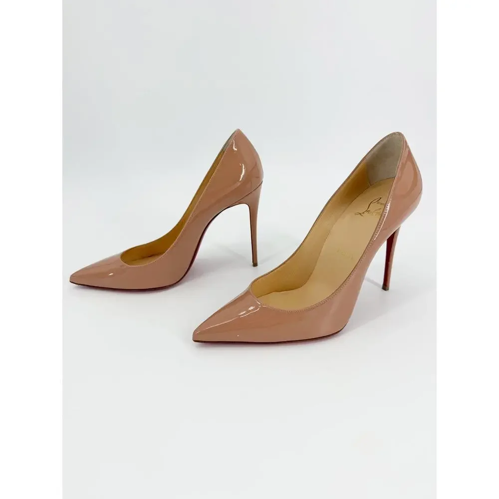 Christian Louboutin So Kate 120 Beige Nude Patent Leather Pumps Size 37 EU Heel